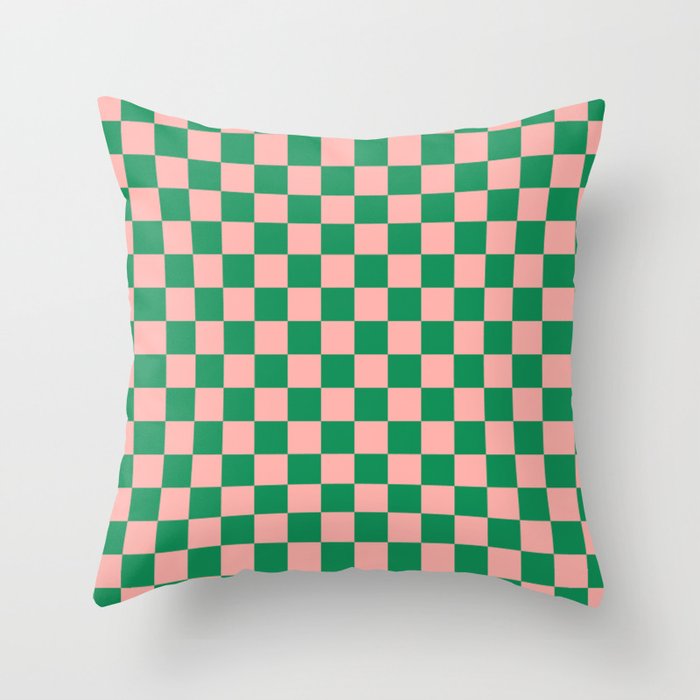 Checkerboard Mini Check Checkered Pattern Green and Pink Throw Pillow Gallery Image 1