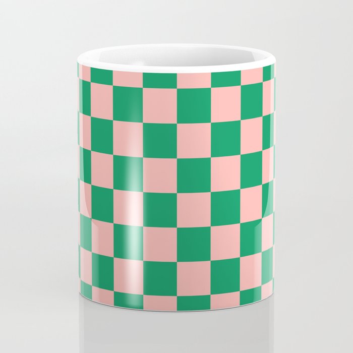 Checkerboard Mini Check Checkered Pattern Green and Pink Coffee Mug Gallery Image 4
