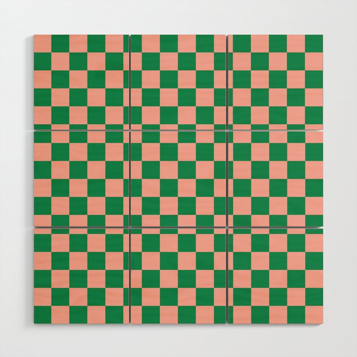 Checkerboard Mini Check Checkered Pattern Green and Pink Wood Wall Art Gallery Image 1
