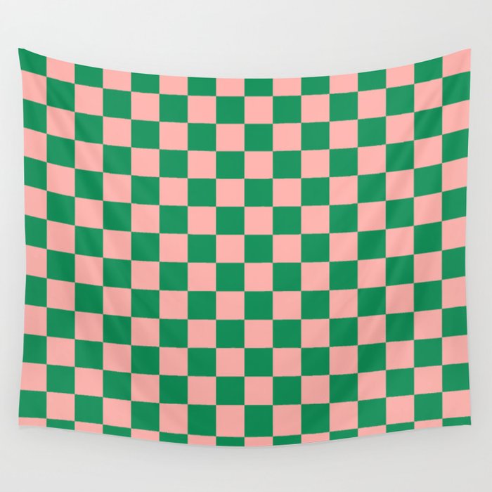 Checkerboard Mini Check Checkered Pattern Green and Pink Wall Tapestry Gallery Image 4