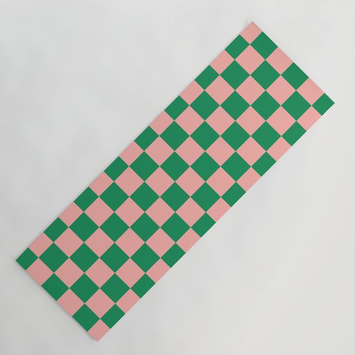 Checkerboard Mini Check Checkered Pattern Green and Pink Yoga Mat Gallery Image 1