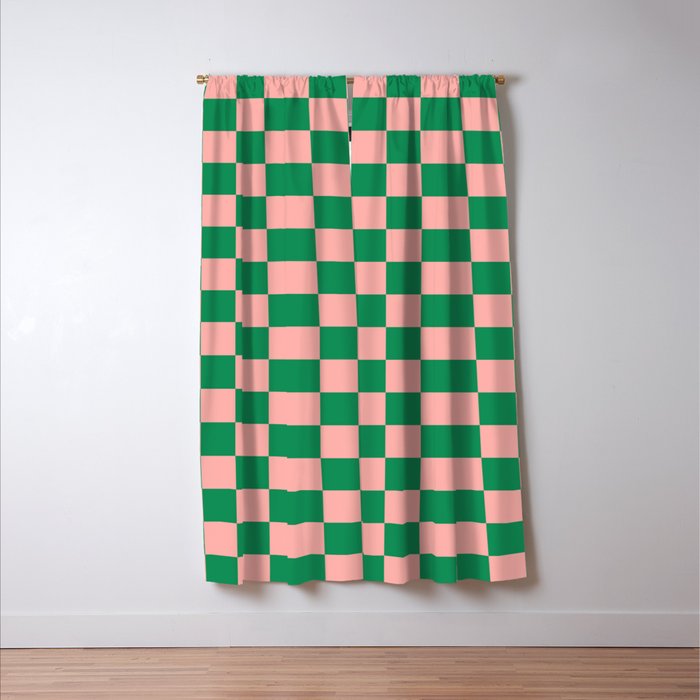 Checkerboard Mini Check Checkered Pattern Green and Pink Window Curtain Gallery Image 3