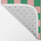 Checkerboard Mini Check Checkered Pattern Green and Pink Bath Mat Gallery Image 2