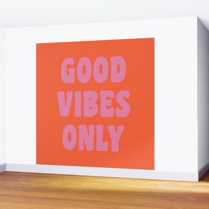 Retro Good Vibes Only Lettering in Pink and Orange Wall Mural Gallery Image 2