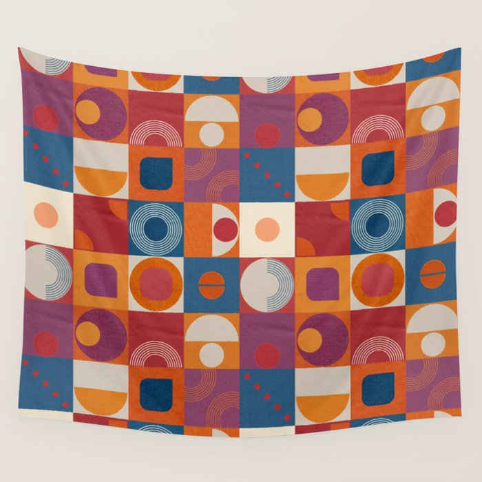 Retro Geo Textile Mid Century Pattern Wall Tapestry Gallery Image 4