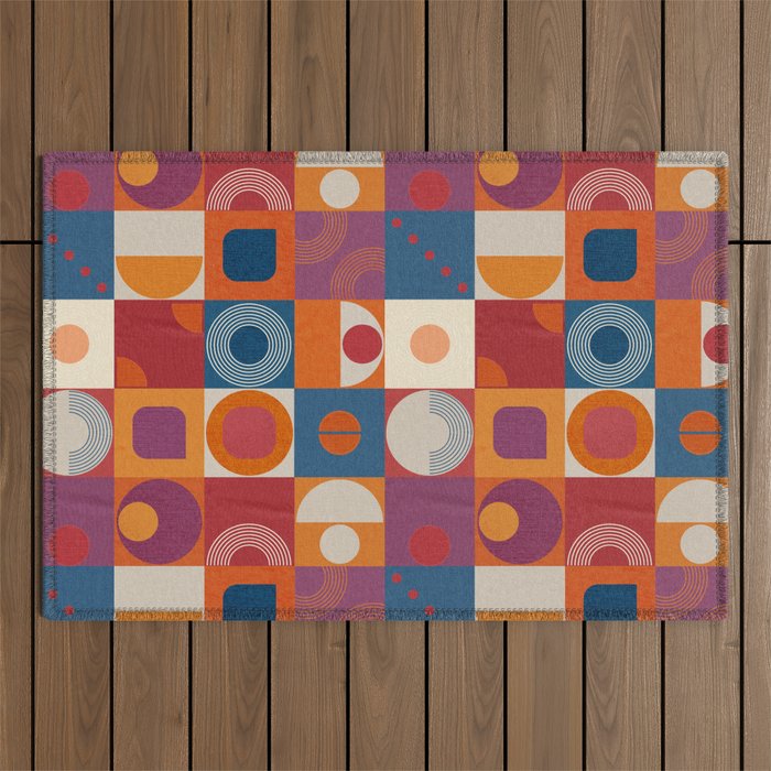 Retro Geo Textile Mid Century Pattern Outdoor Rug Gallery Image 1