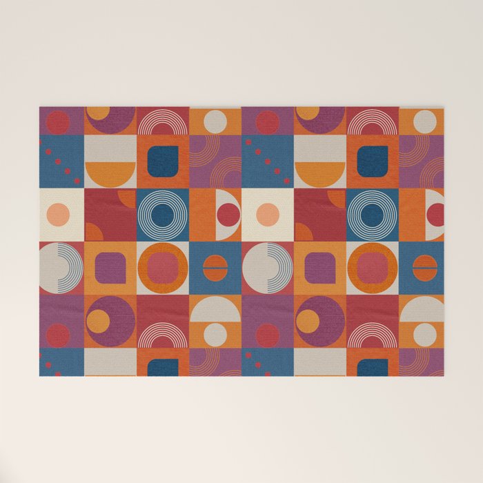 Retro Geo Textile Mid Century Pattern Welcome Mat Gallery Image 1