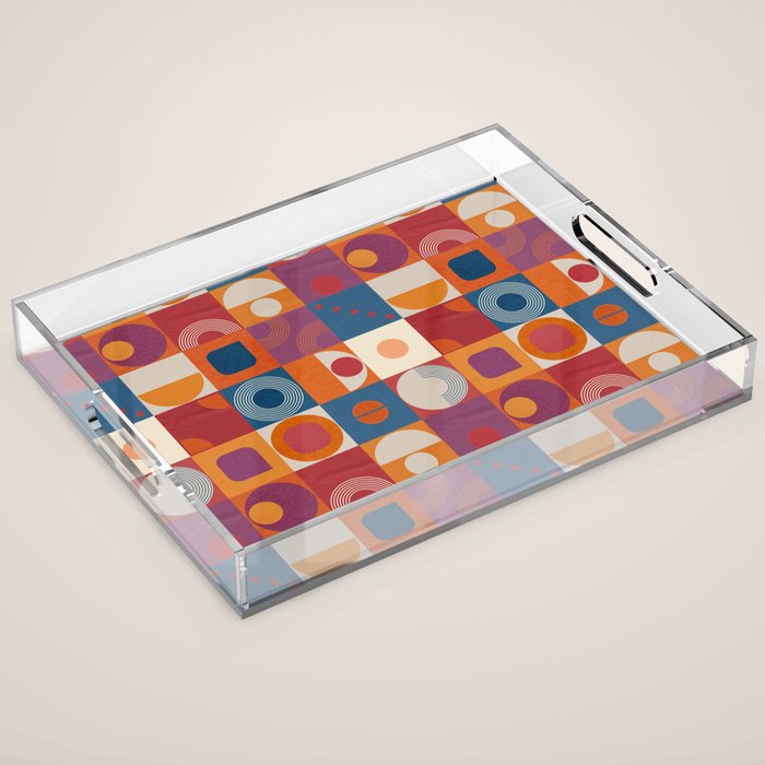 Retro Geo Textile Mid Century Pattern Acrylic Tray Gallery Image 1