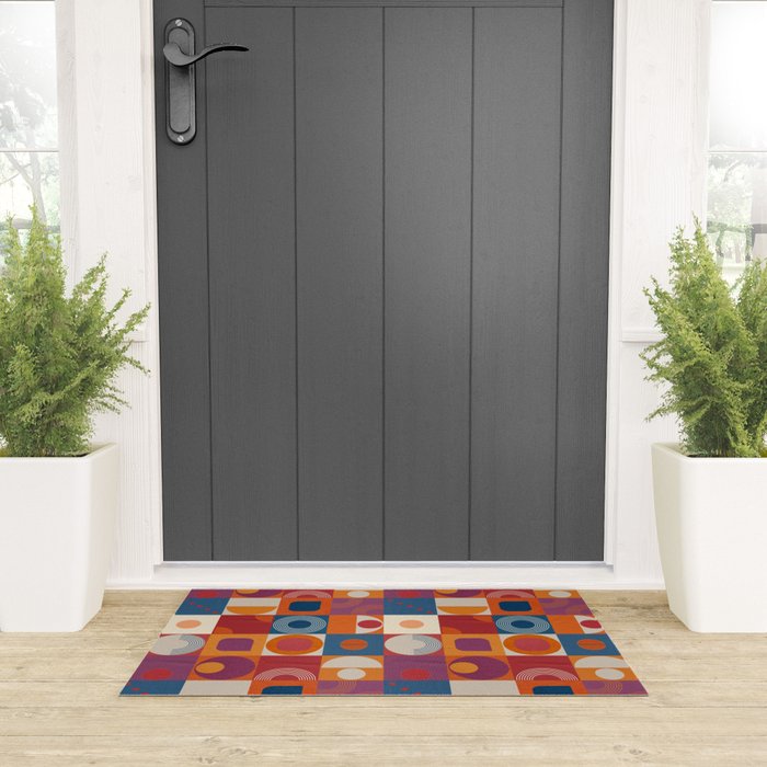 Retro Geo Textile Mid Century Pattern Welcome Mat Gallery Image 3