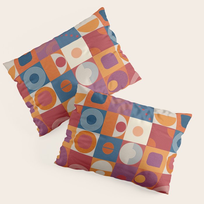Retro Geo Textile Mid Century Pattern Pillow Sham Gallery Image 1