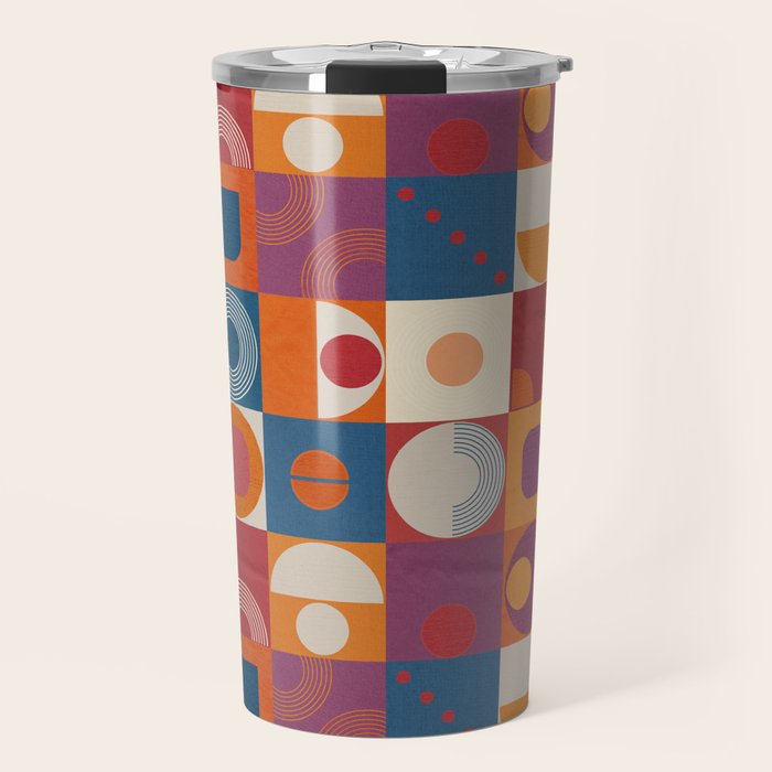 Retro Geo Textile Mid Century Pattern Travel Mug Gallery Image 1