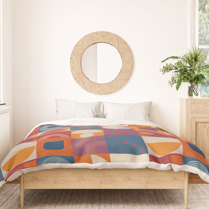 Retro Geo Textile Mid Century Pattern Duvet Cover Gallery Image 3