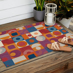 Retro Geo Textile Mid Century Pattern Outdoor Rug Gallery Image 2