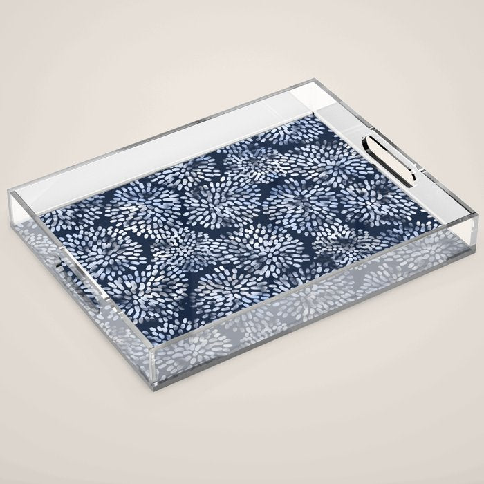 Abstract Navy Watercolor Line Flowers Acrylic Tray Gallery Image 1