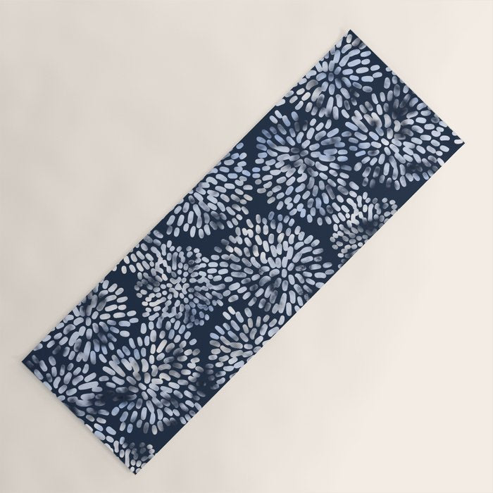 Abstract Navy Watercolor Line Flowers Yoga Mat Gallery Image 1