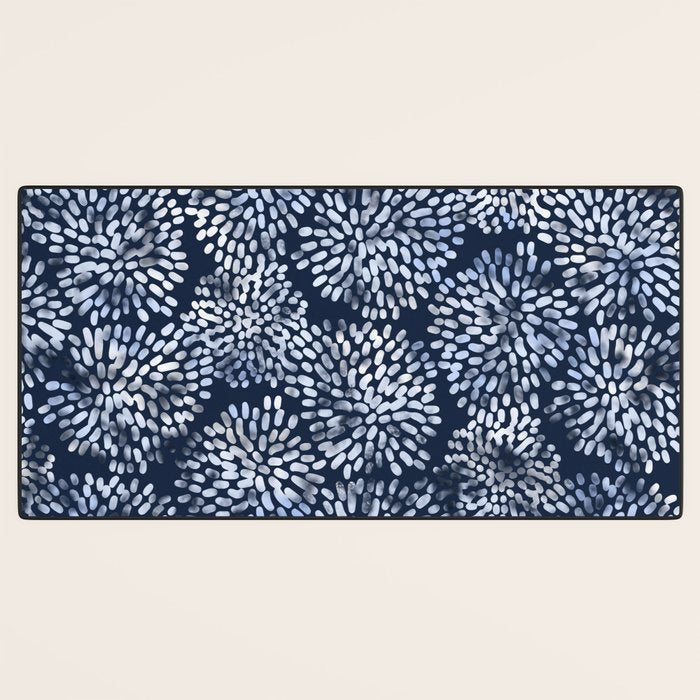 Abstract Navy Watercolor Line Flowers Desk Mat Gallery Image 3
