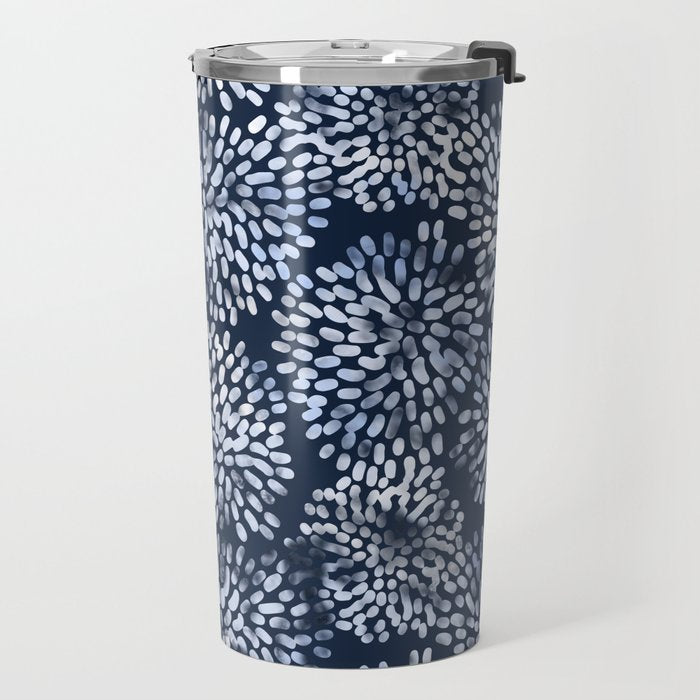 Abstract Navy Watercolor Line Flowers Travel Mug Gallery Image 2