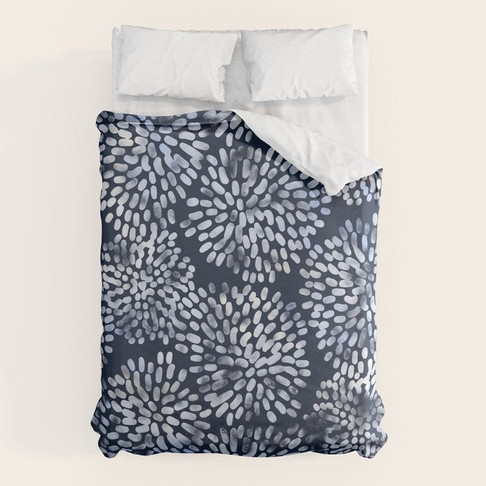 Abstract Navy Watercolor Line Flowers Duvet Cover Gallery Image 1