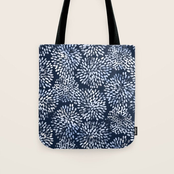 Abstract Navy Watercolor Line Flowers Tote Bag Gallery Image 1