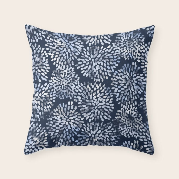 Abstract Navy Watercolor Line Flowers Throw Pillow Gallery Image 1