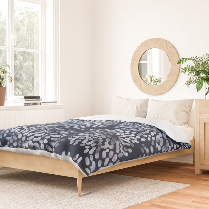 Abstract Navy Watercolor Line Flowers Duvet Cover Gallery Image 2