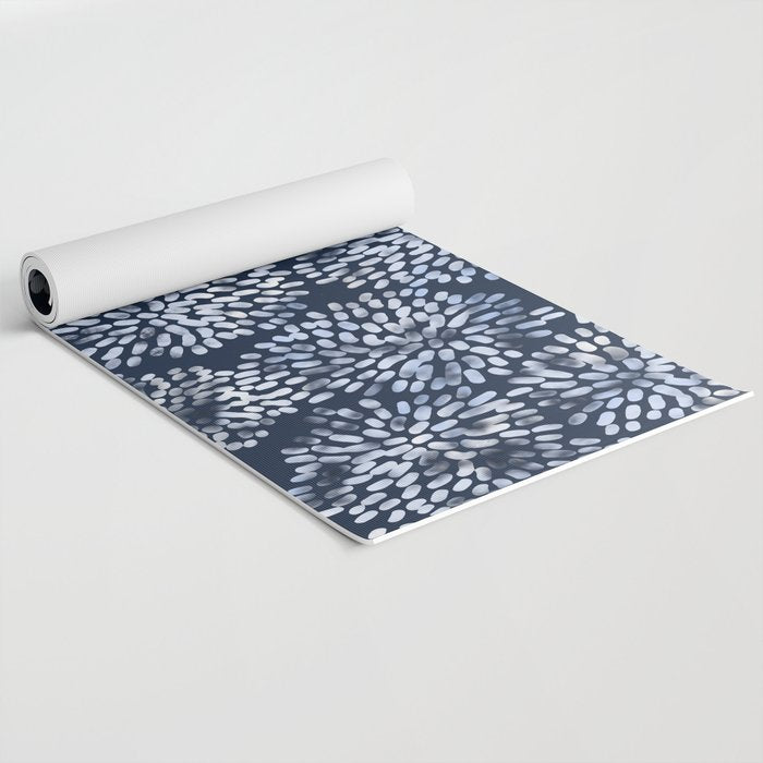 Abstract Navy Watercolor Line Flowers Yoga Mat Gallery Image 2
