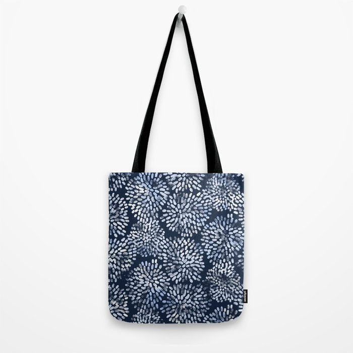 Abstract Navy Watercolor Line Flowers Tote Bag Gallery Image 2