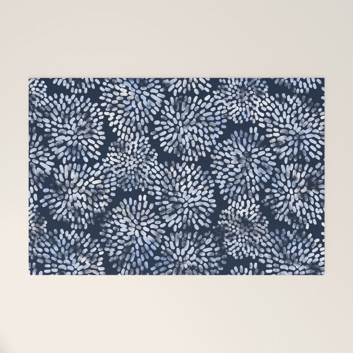 Abstract Navy Watercolor Line Flowers Welcome Mat Gallery Image 1