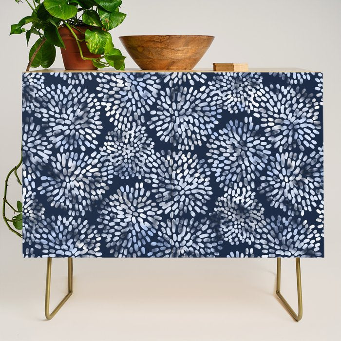 Abstract Navy Watercolor Line Flowers Credenza Gallery Image 1
