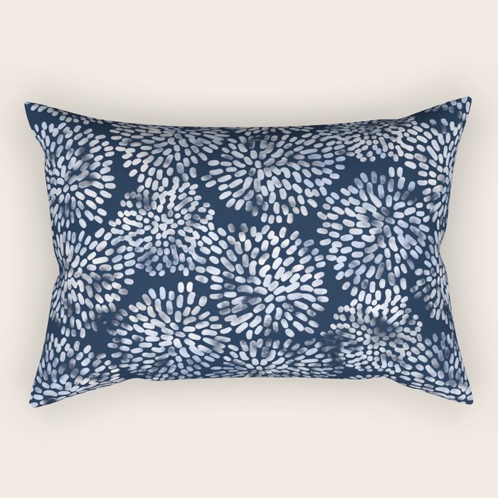 Abstract Navy Watercolor Line Flowers Rectangular Pillow Gallery Image 2