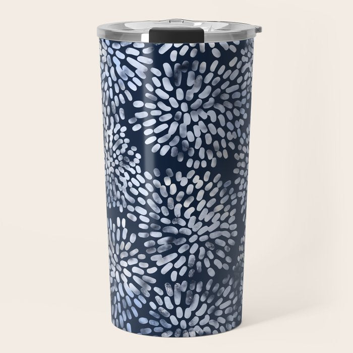 Abstract Navy Watercolor Line Flowers Travel Mug Gallery Image 1