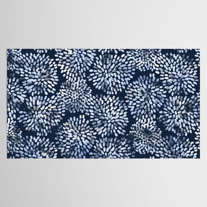 Abstract Navy Watercolor Line Flowers Tablecloth Gallery Image 2