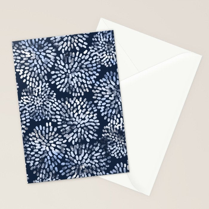 Abstract Navy Watercolor Line Flowers Stationery Card Gallery Image 2