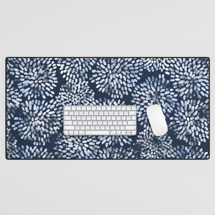 Abstract Navy Watercolor Line Flowers Desk Mat Gallery Image 1