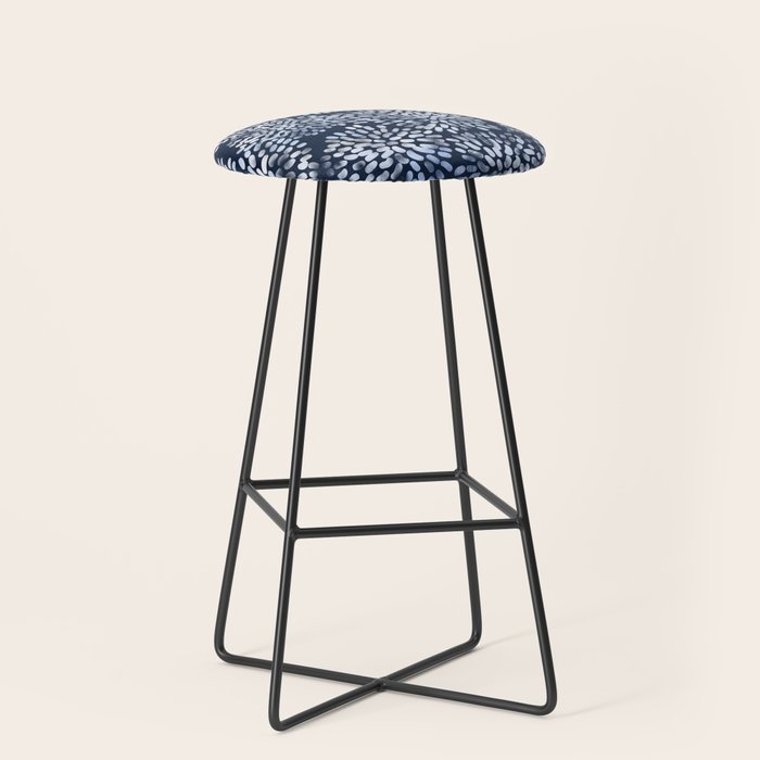 Abstract Navy Watercolor Line Flowers Stool Gallery Image 1