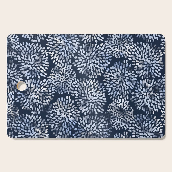 Abstract Navy Watercolor Line Flowers Cutting Board Gallery Image 1