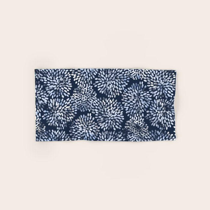 Abstract Navy Watercolor Line Flowers Bath Towel Gallery Image 1