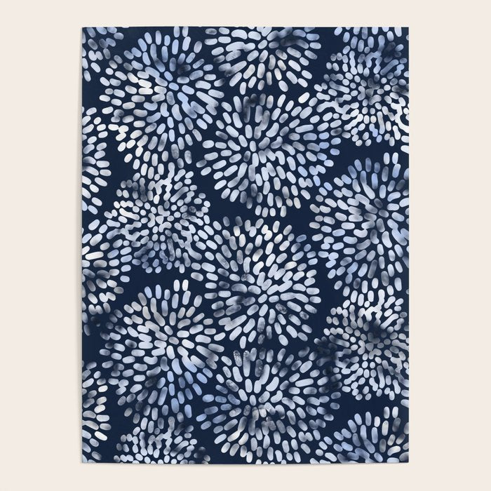 Abstract Navy Watercolor Line Flowers Poster Gallery Image 4