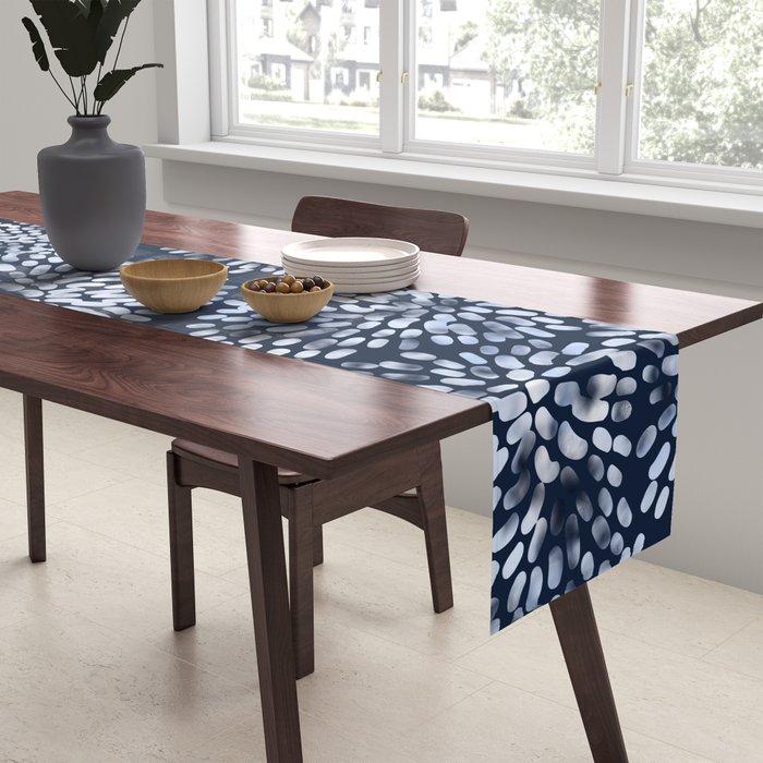 Abstract Navy Watercolor Line Flowers Table Runner Gallery Image 2