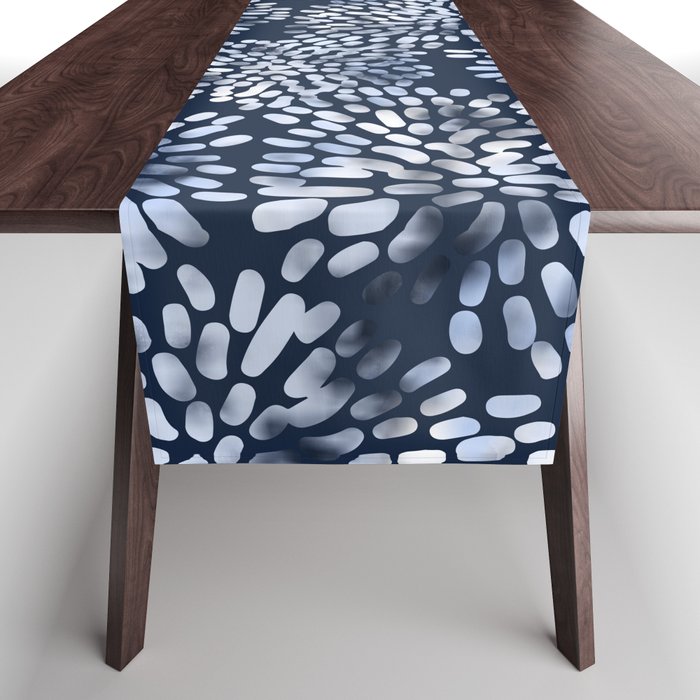 Abstract Navy Watercolor Line Flowers Table Runner Gallery Image 1