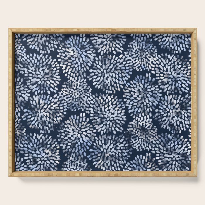 Abstract Navy Watercolor Line Flowers Serving Tray Gallery Image 1