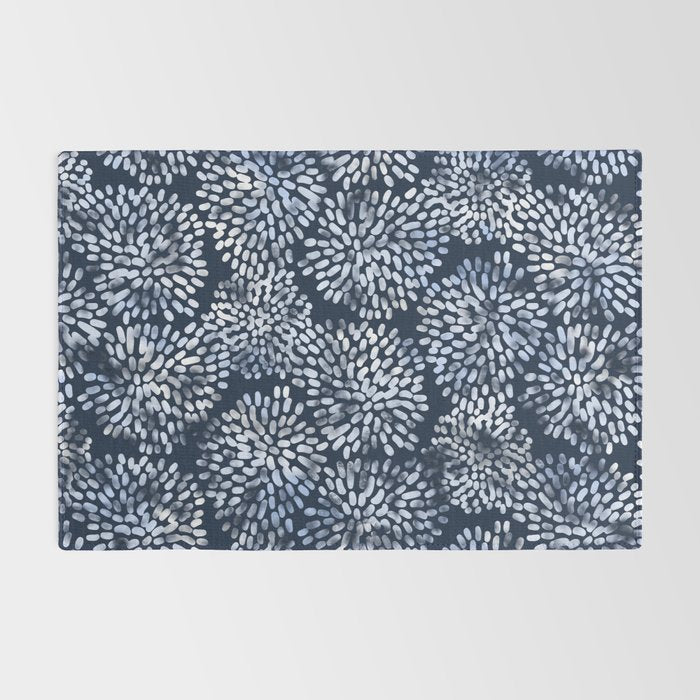 Abstract Navy Watercolor Line Flowers Rug Gallery Image 2