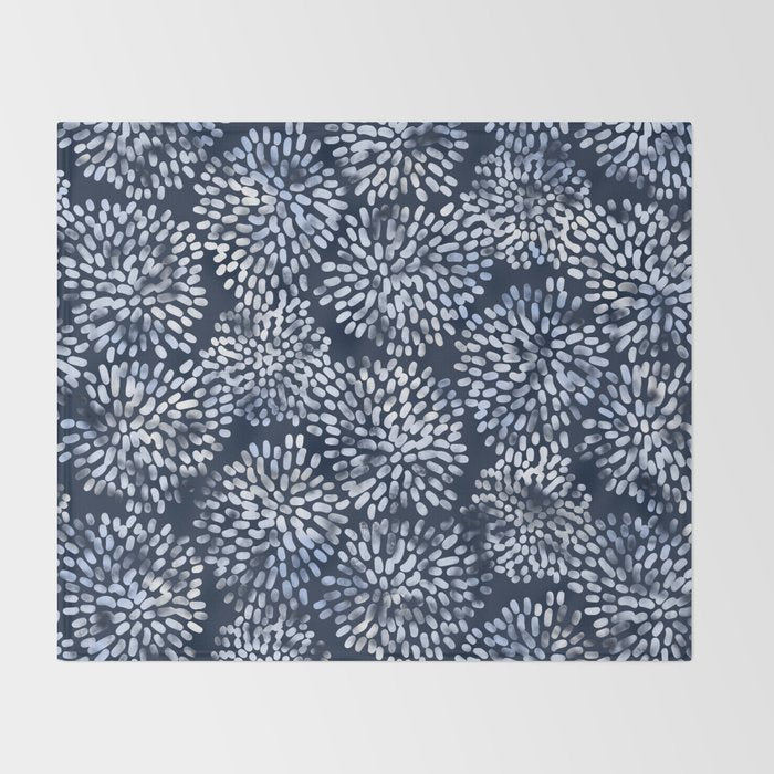 Abstract Navy Watercolor Line Flowers Throw Blanket Gallery Image 2