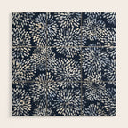 Abstract Navy Watercolor Line Flowers Wood Wall Art Gallery Image 1