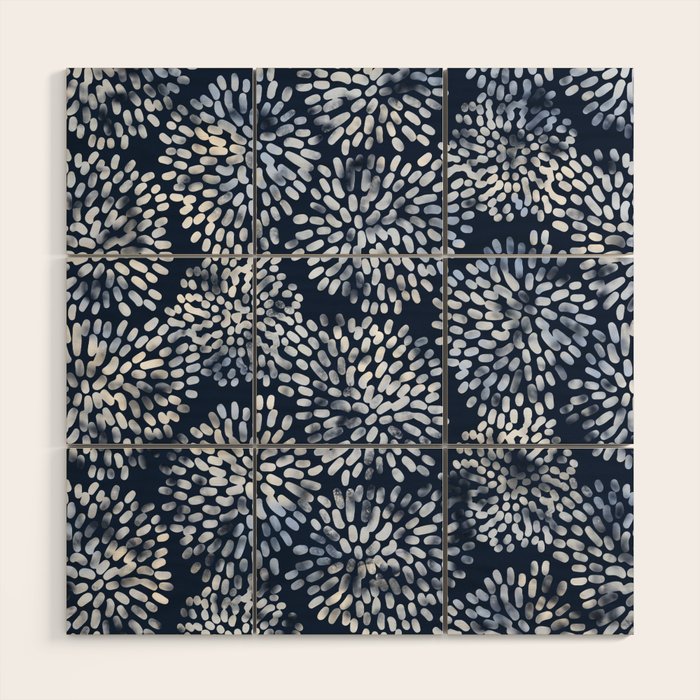Abstract Navy Watercolor Line Flowers Wood Wall Art Gallery Image 1