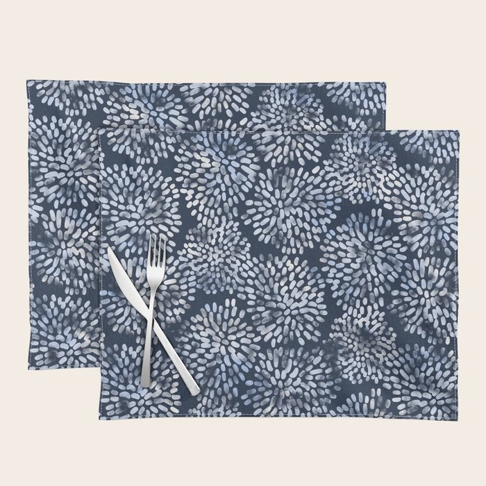 Abstract Navy Watercolor Line Flowers Placemat Gallery Image 1