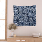 Abstract Navy Watercolor Line Flowers Wall Tapestry Gallery Image 2