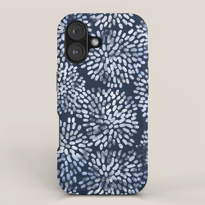 Abstract Navy Watercolor Line Flowers iPhone Case Gallery Image 1