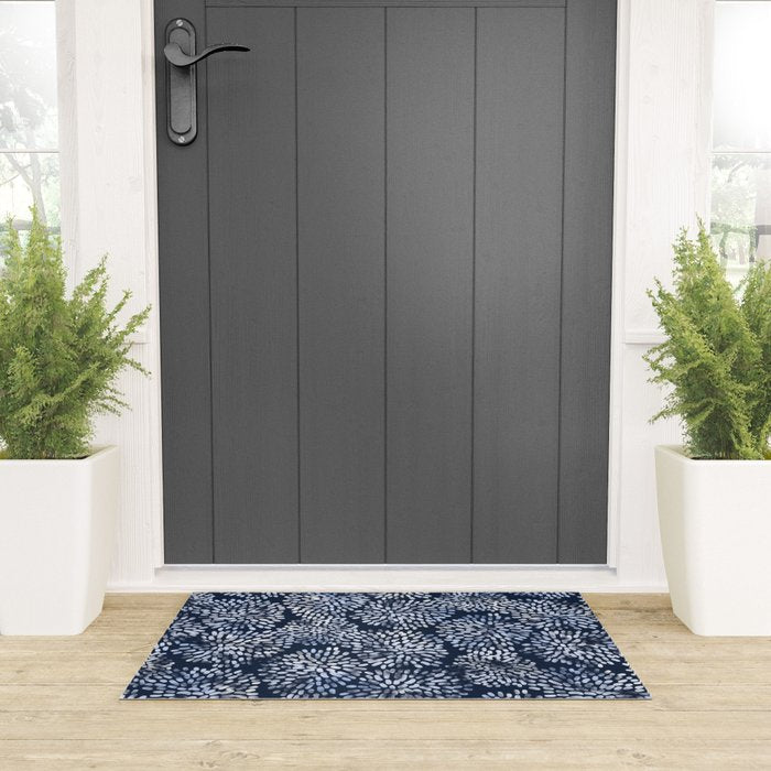 Abstract Navy Watercolor Line Flowers Welcome Mat Gallery Image 3