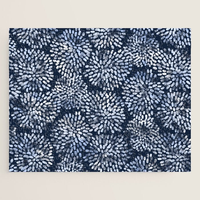 Abstract Navy Watercolor Line Flowers Jigsaw Puzzle Gallery Image 1